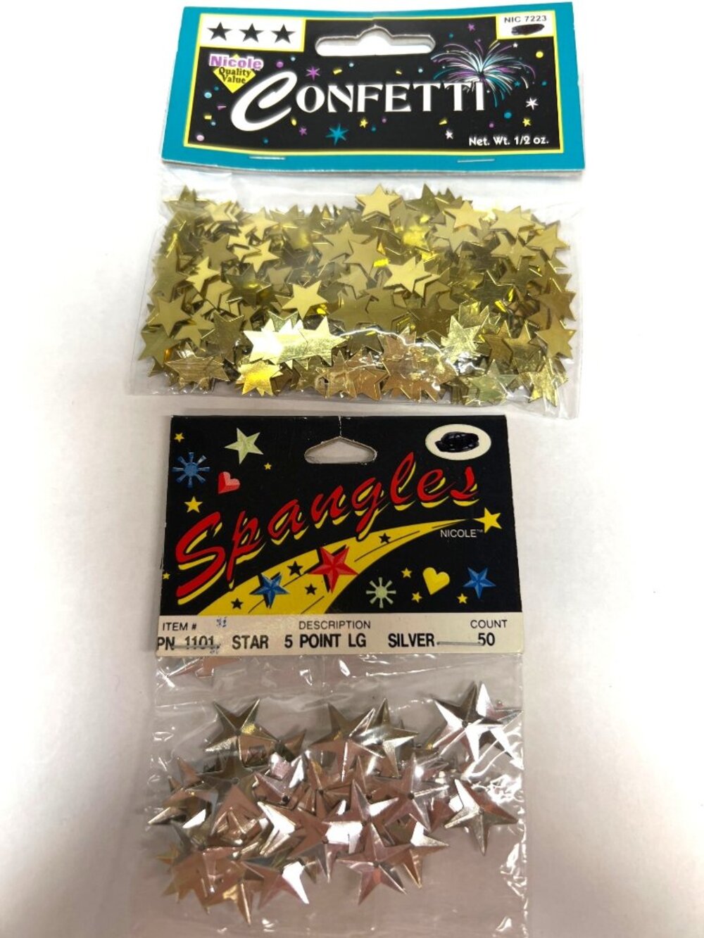 Nicole Spangles & Confetti Star Packs Silver & Gold Large 5-Point Stars Crafting